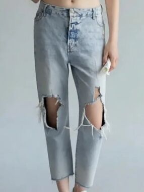 Old Navy Light Wash O.G. Straight High Rise Distressed Jeans